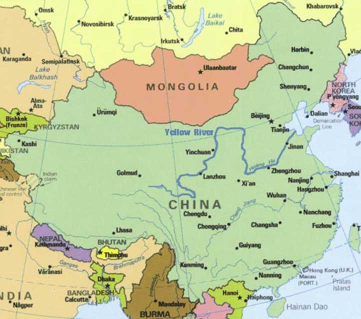 Gelbe Fluss In China Karte 