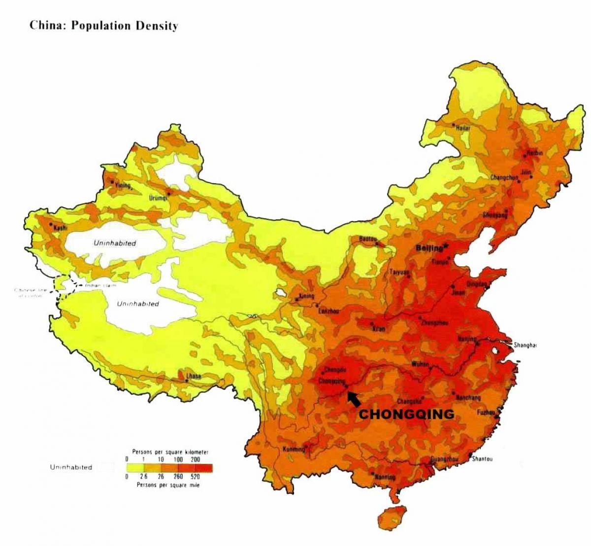 China Bevölkerung Karte - Bevölkerung Karte von China (Ost - Asien, Asien)