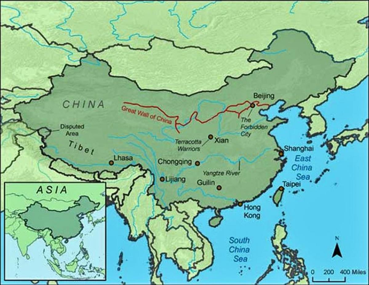 China wall map Karte von China die große Mauer (Ost Asien, Asien)