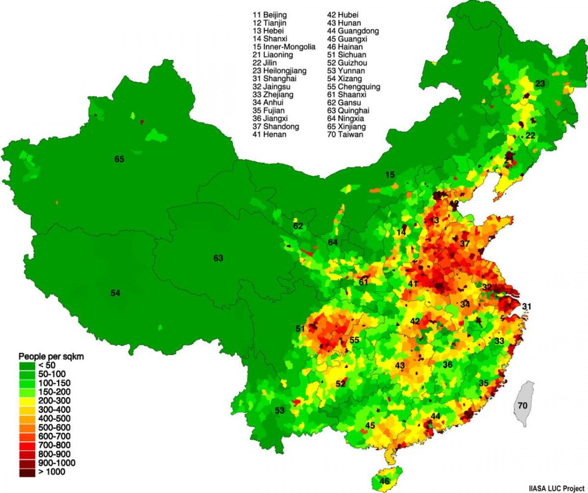 ChinaBevölkerungVerteilung anzeigen ist Verteilung der Bevölkerung