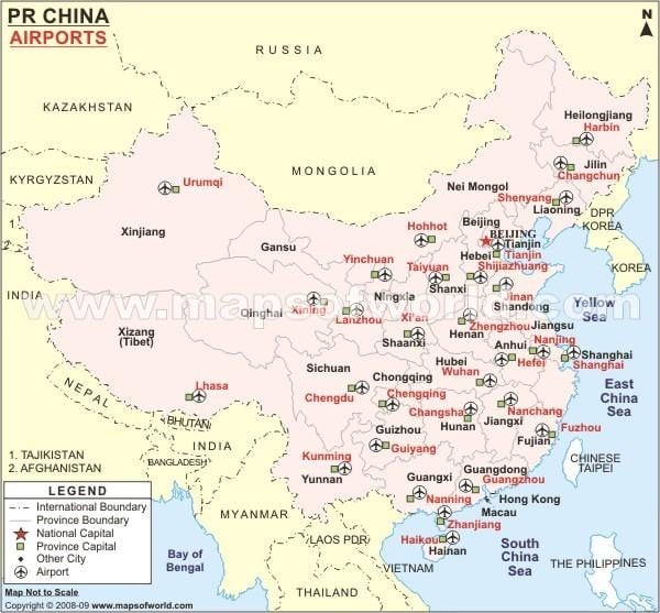 China internationalen Flughäfen Karte anzeigen