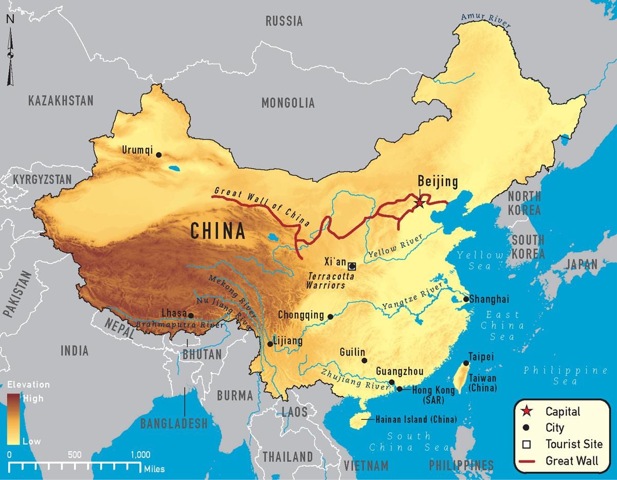 China-Karte der Flüsse