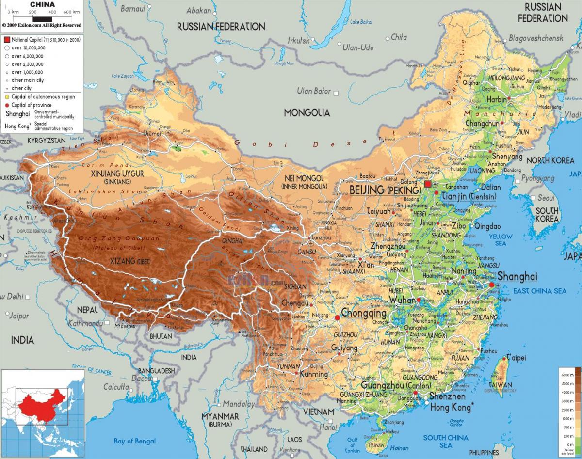 Karte von China physikalische Eigenschaften