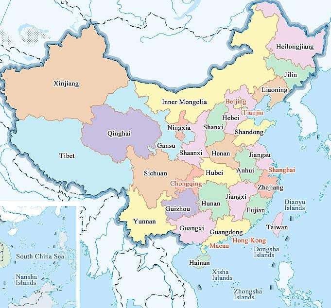 Karte von China-Städte und Provinzen