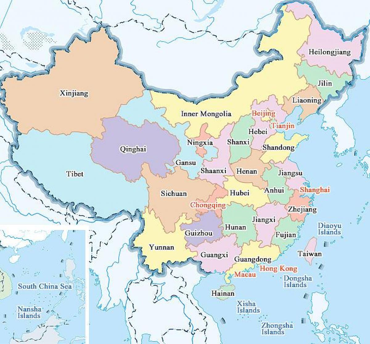 Karte von China-Städte und Provinzen