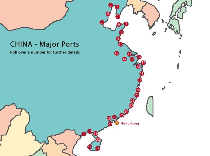 Häfen in China-Karte