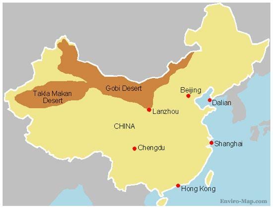 Karte von China-Wüsten