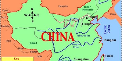 China-Karte mit Flüssen und Bergen