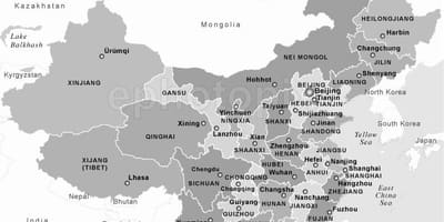 Karte von China schwarz und weiß